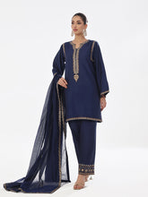 Oaks - Embroidered Pret Suit Cotton Silk Navy Blue - 3 Piece