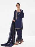 Oaks - Embroidered Pret Suit Cotton Silk Navy Blue - 3 Piece