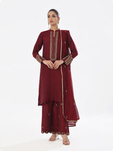Oaks - Embroidered Pret Suit Cotton Silk Maroon - 3 Piece