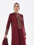 Oaks - Embroidered Pret Suit Cotton Silk Maroon - 3 Piece