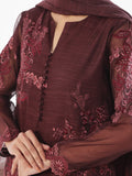 Oaks - Embroidered Pret Suit Net Slub Polly Plum - 3 Piece