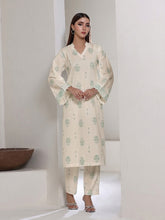 Oaks - Dyed Cambric Screen Print Suit For Women - Off White & Green - 2 Piece