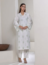 Oaks - Dyed Cambric Screen Print Suit For Women - White & Green - 2 Piece
