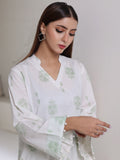 Oaks - Dyed Cambric Screen Print Suit For Women - White & Green - 2 Piece
