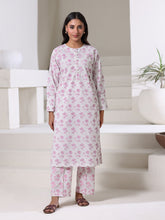 Oaks - Dyed Cambric Screen Print Suit For Women - White & Pink - 2 Piece
