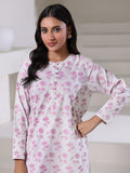 Oaks - Dyed Cambric Screen Print Suit For Women - White & Pink - 2 Piece