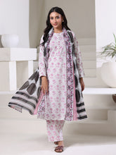 Oaks - Dyed Cambric Screen Print Suit For Women - White & Pink - 3 Piece