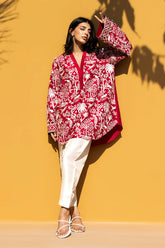 Sania Maskatiya - Xyla Raw Silk Suit For Women - Crimson / Ivory - 2 Piece