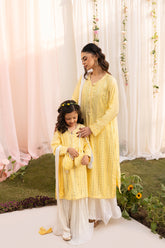 Hummingbirds - Basant Mirror and Thread embroidered Sharara Set 4 Pcs For Girl