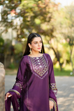 Fozia Khalid - ZEB - Silk - Plum - 3 Piece