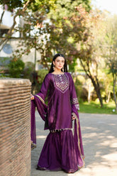 Fozia Khalid - ZEB - Silk - Plum - 3 Piece