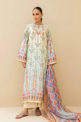 Sania Maskatiya - Zayen (B) - Khaddi Silk , Organza , RawSilk - Seafoam - Ombre - 3 Piece