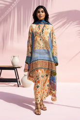 Sania Maskatiya - Zoa Cotton Net & Khaddi Silk Suit For Women - Sand - 3 Piece