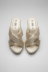 Milli Shoes - Dull Gold Cross Strap Wedge Heels