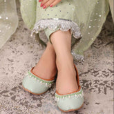 JootiShooti - Pearl Aura Mint Green Khussa For Women