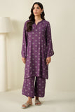 Cross Stitch - Deep Mauve - 2 Piece - Linen Printed Suit - Unstitch