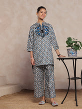 Oaks - Embroidered Pret Shirt & Trouser Lawn Grey & Blue - 2 Piece