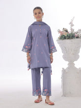 Oaks - Embroidered Cotton Silk Suit For Girl - Blue - 3 Piece