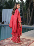 Oaks - Embroidered Slub net polly Suit For Girl - Red - 3 Piece