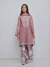 Oaks - Embroidered Slub net polly Suit For Girl - Light Lilac - 3 Piece