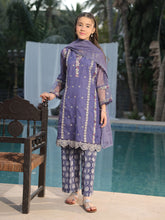 Oaks - Embroidered Slub net polly Suit For Girl - Navy Blue - 3 Piece