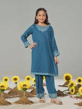 Oaks - Embroidered Pret Shirt Trouser Dobby Blue - 2 Piece