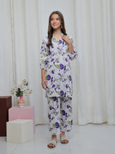 Oaks - Printed Lawn Suit For Girl - White&Purple - 2 Piece