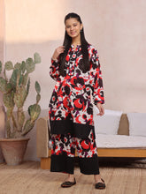Oaks - Printed Pret Shirt Trouser Lawn Red & Black - 2 Piece