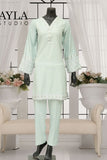 Ayla Studio - 2-Piece Solid Embroidered Dress - Hareem - PASTEL GREEN - Wash & Wear
