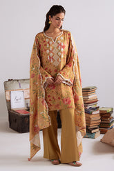 Cross Stitch - Mustard Orchid - Linen Printed Suit - 3 Piece - Unstitch