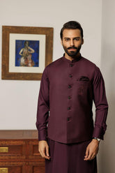 Deepak Perwani - jkt1420 & kas890 - Burgundy - 3 Piece