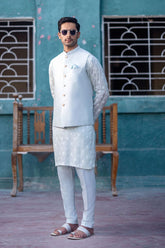 Deepak Perwani - Mof1837 & jkt1453 - Mint Blue - Raw Silk - 3 Piece