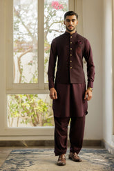 Deepak Perwani - jkt1509 & Kas890 - burgundy - 3 Piece