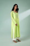 FOZIA KHALID - Lime Green Embroidered Tunic - Lime Green - Karandi - 1 Piece