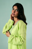 FOZIA KHALID - Lime Green Embroidered Tunic - Lime Green - Karandi - 1 Piece