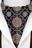 Black Wolf - LUXURY ROYAL PATTERN SILK ASCOT - Dark Navy Blue - 1 Piece