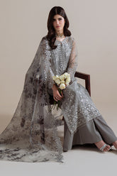 Cross Stitch - Smoky Radiance Grey Unstitch Suit For Women - 4 Piece