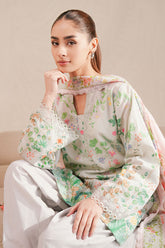 Cross Stitch - Minty Glow Digital Print Lawn Unstitch Suit For Women - 3 Piece