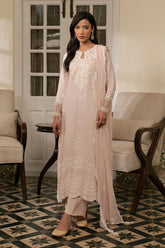 Cross Stitch - Pale Pink Silk Suit For Women - Pink - 3 Piece