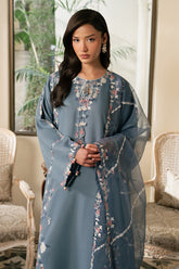 Cross Stitch - Vivid Vista Silk Suit For Women - Teal - 3 Piece