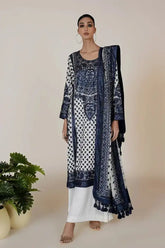 Rizwan Beyg - Marori Embroidery Blue & White Shirt & Dupatta