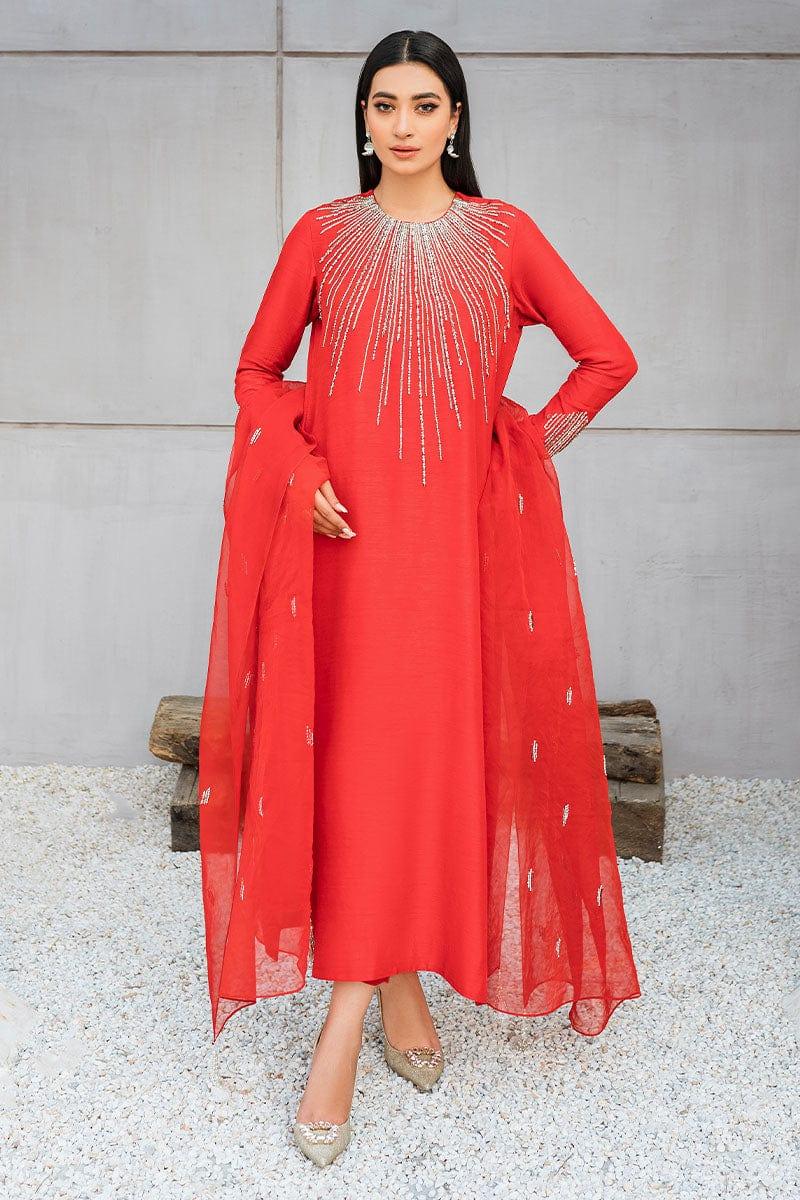 Malook - Nawal - Red - Raw Silk - 3 Piece - Studio by TCS