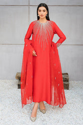 Malook - Nawal - Red - Raw Silk - 3 Piece - Studio by TCS