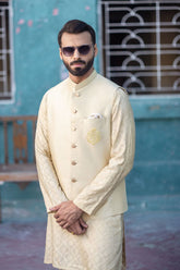 Deepak Perwani - mof1887 & jkt1454 - Light Gold - Jacquard - 3 Piece