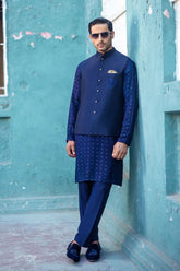 Deepak Perwani - mof1897-1 & jkt1452 - Royal Blue - Raw Silk - 3 Piece