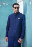 Deepak Perwani - mof1897-1 & jkt1452 - Royal Blue - Raw Silk - 3 Piece