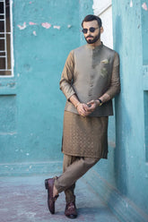 Deepak Perwani - mof1900 & jkt1451 - Mehndi Green - Jacquard - 3 Piece