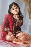 Mom4Little - Maroon Gharara Set - Silk & Janawar with net - 3 Piece