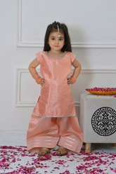 Mom4little - Peach Katan Farshi shalwar set - 2 Piece