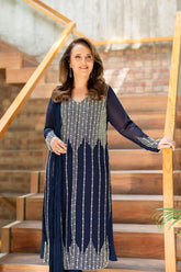 hina khawaja in Natasha Kamal - Britt - navy - Georgette lined with crepe de chin - 3 Piece